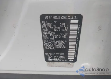 2017 Infiniti Qx80 из США, поврежденный, VIN JN8AZ2NF2H9642363